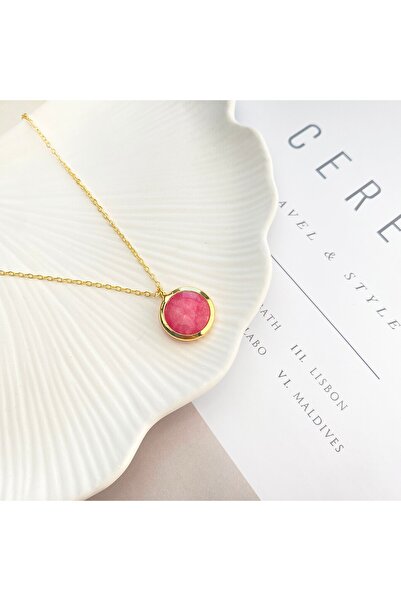 Kyver Doğaltaş Kolye Kaplama Çerçeveli Gold 45cm