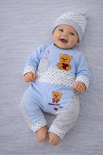 Tomuycuk طقم قبعة أطفال أولادي باللون الأزرق مكون من 3 قطع - طقم علوي سفلي مط...