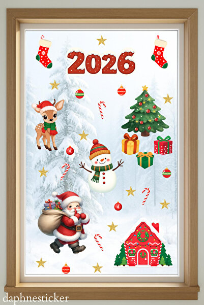 Tasarım 2026 New Year, Christmas, New Year's Day Glass Sticker Set-Children's...