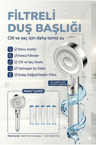 Plodna House Filtreli Duş Başlığı ve 5 Yedek Filtre | Su Arıtmalı, Klor ve Ki...