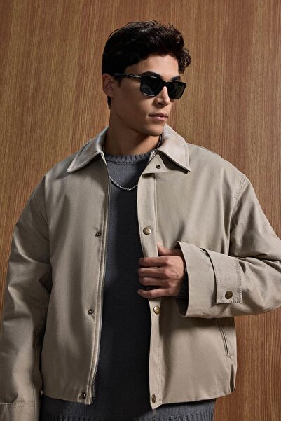 ablukaonline Men's relax fit contrast collar jacket beige