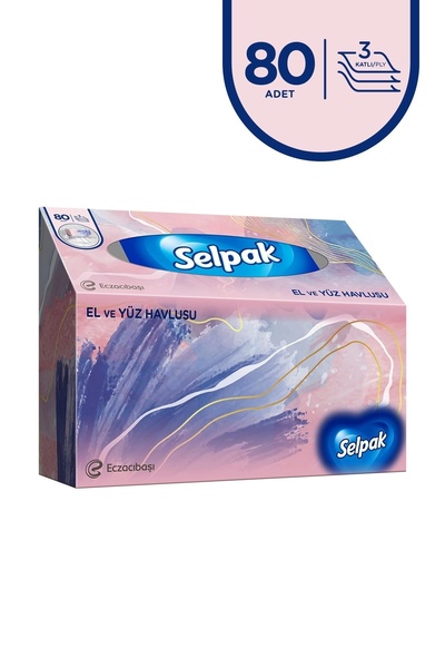 Selpak Kutu El ve Yüz Havlusu 21x19 cm Üç Katlı - 80 Adet