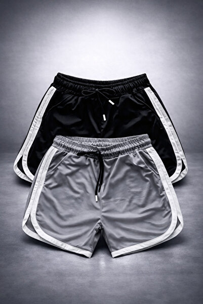 cc collection Gri-Siyah File Basketbol Antreman Sporcu Şortu Çizgi Detaylı 2'...