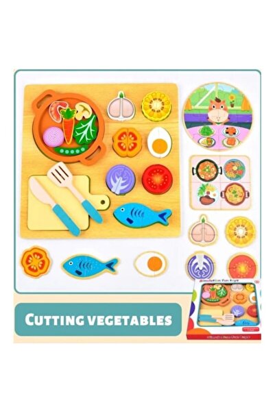 ANGMAD Jucarie interactiva din lemn, mini bucataie, cu diverse ustensile si a...