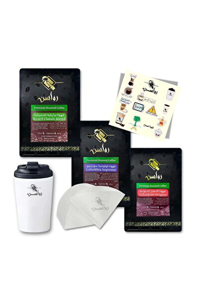 Rawsn Coffee straw pack with white mug, coffee filters, and coffee stickers. ...