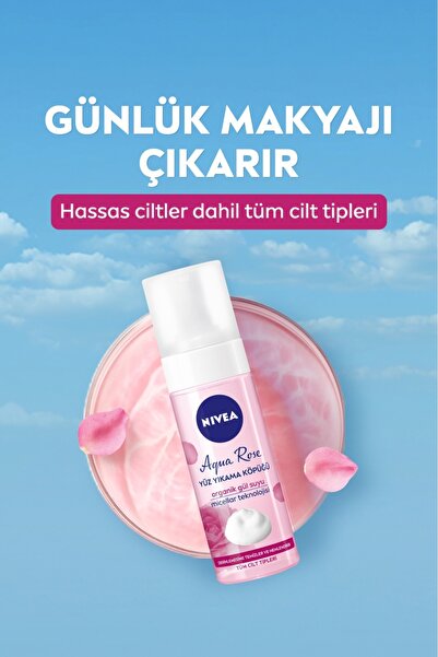 NIVEA Aqua Rose Organik Gül Suyu İçeren Yüz Yıkama Köpüğü 150ml, Nemlendirici, Yüz Temizleyici, Micellar