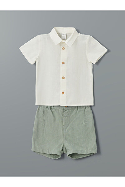 LC Waikiki Cămașă și pantaloni scurți pentru bebeluși, culoare ecru, set de 2...