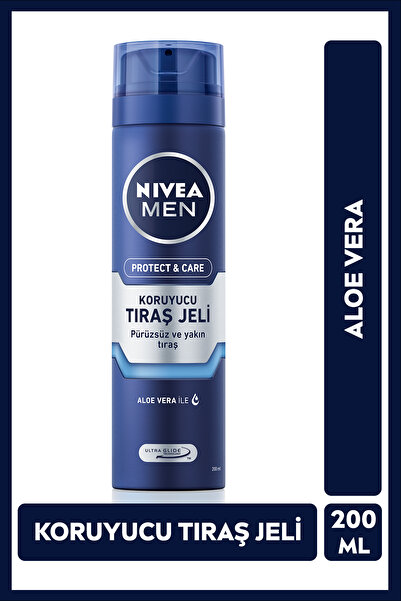 NIVEA MEN Erkek Koruyucu Tıraş Jeli Protect & Care 200ml, Aloe Vera, Sakal Yu...
