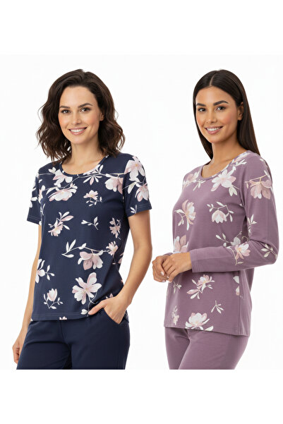 ASN concept طقم بيجامة نسائي منقوش بالزهور مكون من قطعتين (مع خيار مقاس كبير)