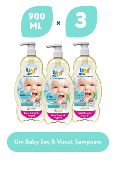 Uni Baby Saç Ve Vücut Şampuan 900 ml 3'lü
