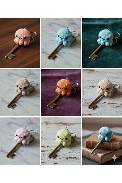 OBLİVİON Amigurumi Ahtapot Anahtarlık - Hediyelik El Örgüsü Ahtapot Anahtarlı...