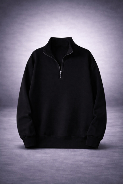 cc collection Unisex φούτερ με μισό φερμουάρ μαύρο