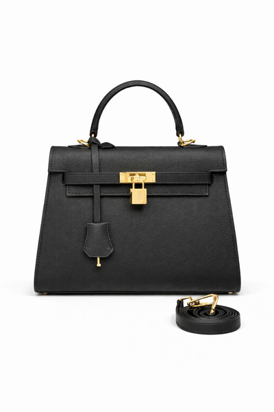 MoonliWear Geantă de mână din piele maro cu capac cu blocare