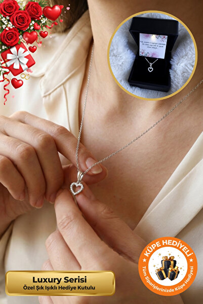 Lucente Jewellery Işıklı Hediye Kutulu Minimal Kalp 925 Ayar Gümüş Kaplama Se...