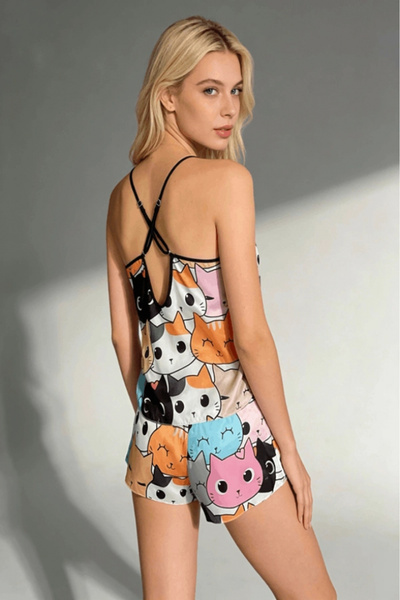 Gece İncisi Set pantaloni scurți imprimați cu pisici