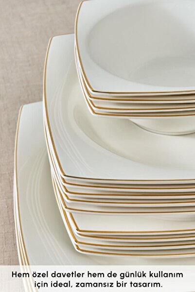 Karaca Square Bone Mensa 24 Parça 6 Kişilik Porselen Yemek Takımı Gold
