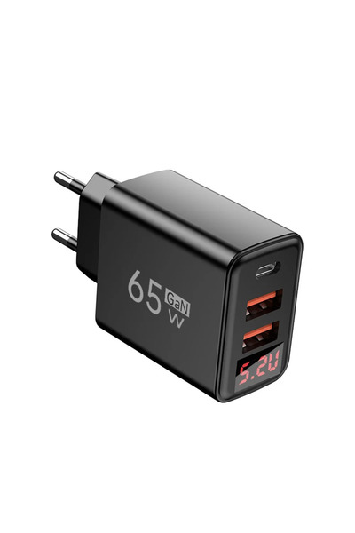 Choice شاحن جداري أسود بمقبس أوروبي 65 واط USB من النوع C للشحن السريع، متواف...