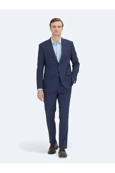 Kip Navy Blue Modern Fit Wool Blend Suit