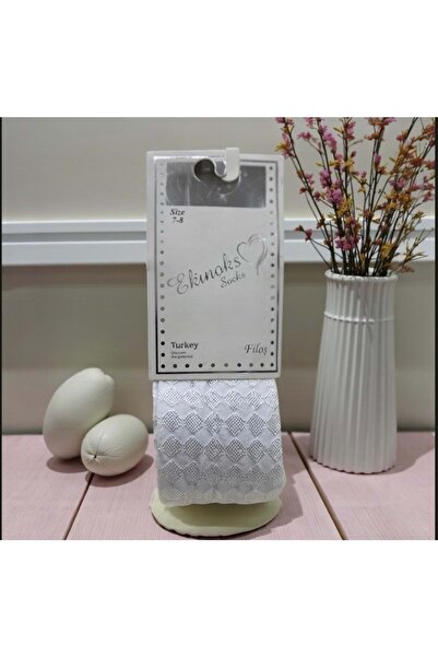 Ekinoks Patterned Seamless Fishnet Girls' Tights White