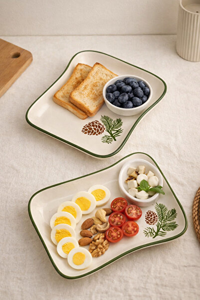 Anadolu Saray 2-Piece Toast Bread-Shaped Cone Patterned Ceramic Presentation ...