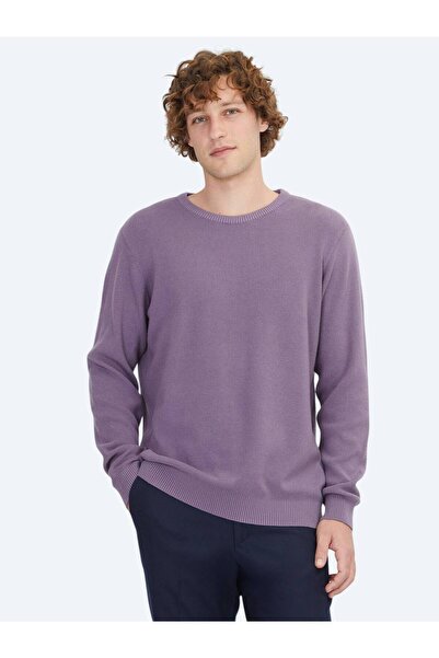 Kip Purple Crew Neck Jacquard Knit Sweater