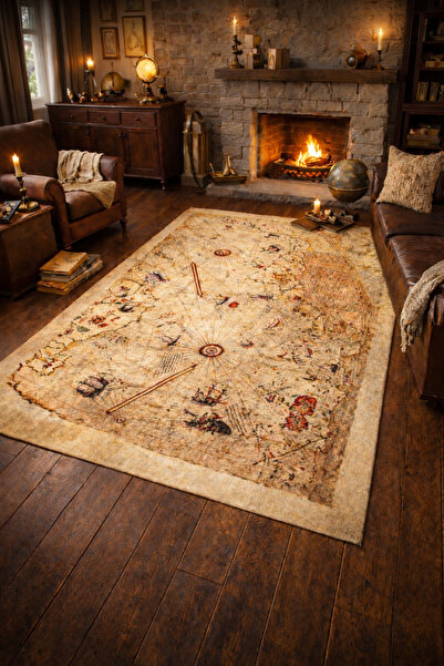 Emiroğlu Gerçek Piri Reis Haritası Şeklinde Süngerli Yüzey Makinede Yıkanabil...