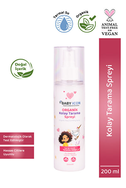 Baby İcon %100 Organik Vegan Kolay Saç Tarama Spreyi Çocuklar İçin Nemlendiri...
