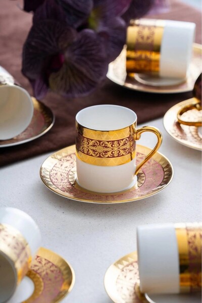 ACAR Hermia 12 Parça 6 Kişilik Kahve Fincan Takımı Kırmızı 06926