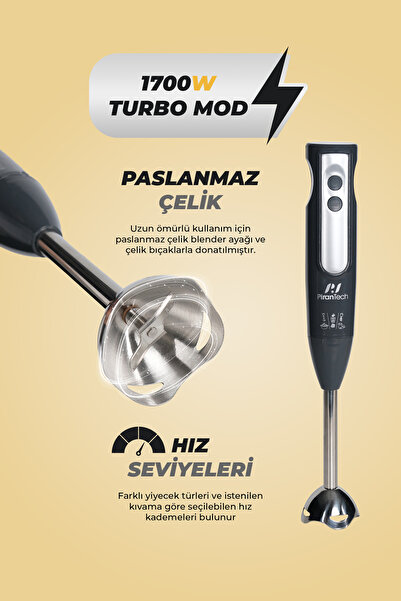 PiranTech YH-1420 Mutfak Robotu – El Blenderı, Doğrayıcı, Rende ve Çırpıcı Seti