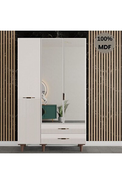 comiet Defne ayaklı tasarım aynalı 3 kapak MDF Gardırop