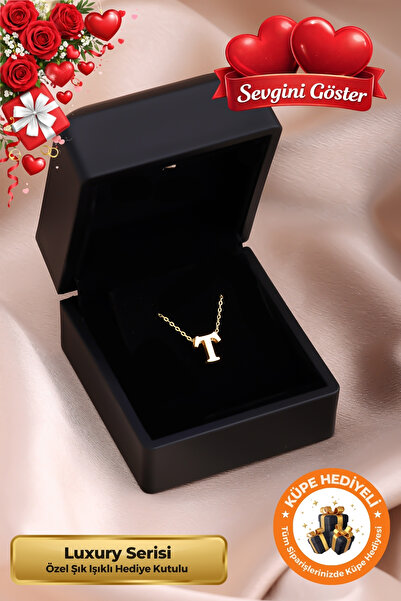 Lucente Jewellery Işıklı Hediye Kutulu T Harfi 925 Ayar Gümüş Kaplama Sevgili...