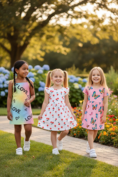 minikiss Rochie din 3 piese pentru fete din Lycra imprimată de vară