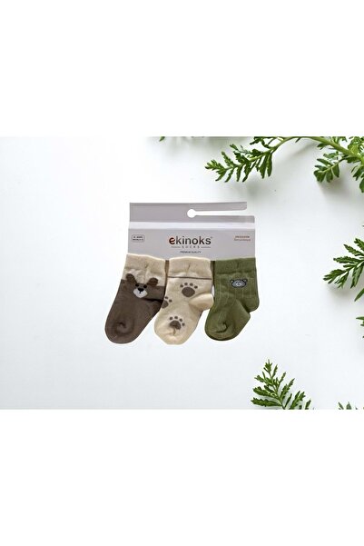 Ekinoks Bear Patterned Triple Baby Socks Brown