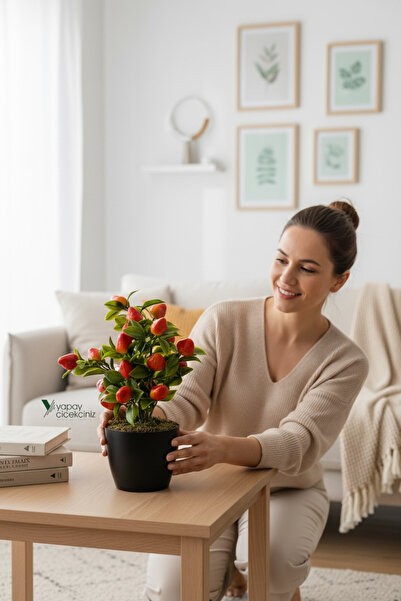 YAPAY ÇİÇEKÇİNİZ شجرة فراولة صناعية في وعاء أسود