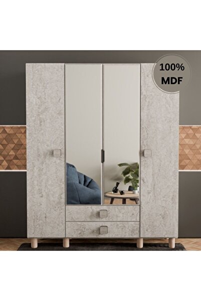 comiet Konçerto ayaklı tasarım aynalı 4 kapak MDF Gardırop