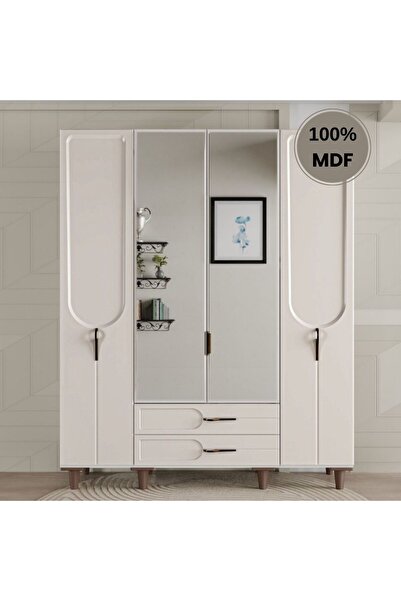 comiet Asya ayaklı tasarım aynalı 4 kapak MDF Gardırop