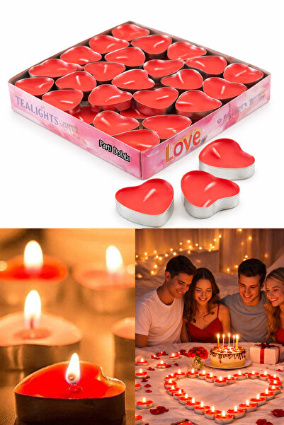 Parti dolabı Tealight Mum 50'li Kalpli Kırmızı Yer Mumu Evlilik Teklifi Yıldö...