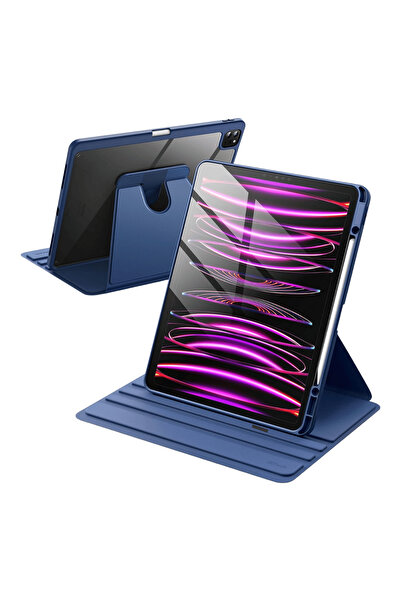 Fuchsia iPad Air 13 inc 2024 ile Uyumlu 360 Derece Dönebilen Yatay Dikey Stan...