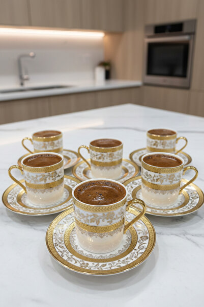 ACAR Olivette 6 Lı Porselen Kahve Fincan Takımı Beyaz HXF-06925