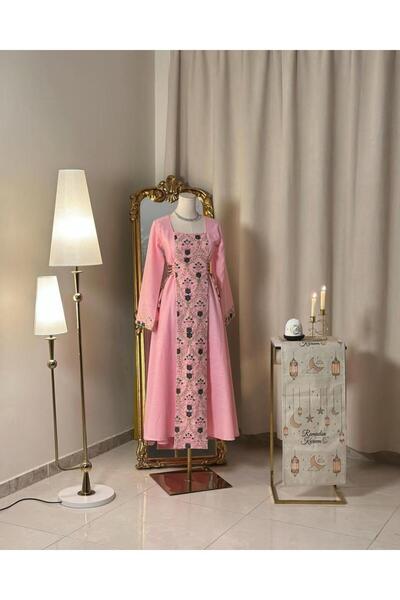 vanus fashion 5612 -جلابية راقية وردية مطرزة