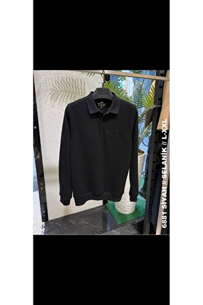 Cinar erkek giyim Men's Single-Pocket Sweater with a Collar Made of Thessalon...