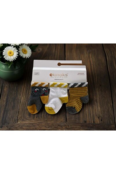Ekinoks Elephant Patterned Triple Baby Socks Anthracite