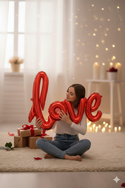 Deniz Party Store بالون فويل مكتوب بخط اليد باللون الأحمر