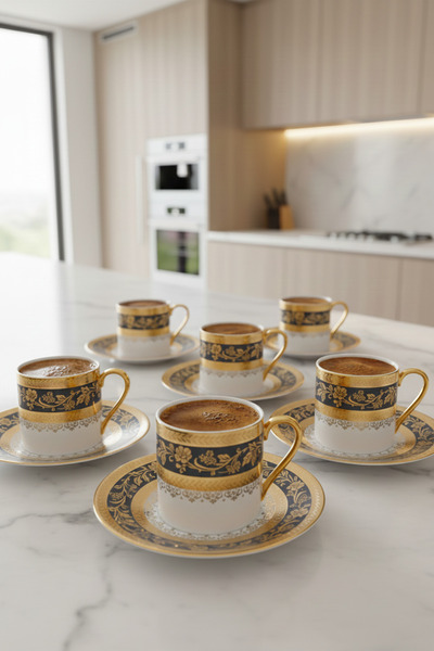 ACAR Olivette 6 Lı Porselen Kahve Fincan Takımı Siyah HXF-06925