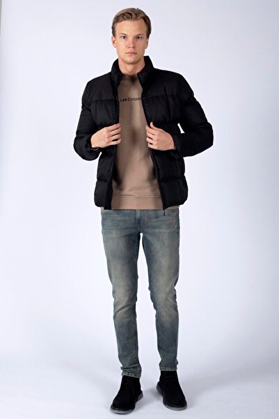 Lee Cooper معطف دافيس الرجالي القابل للنفخ باللون الأسود