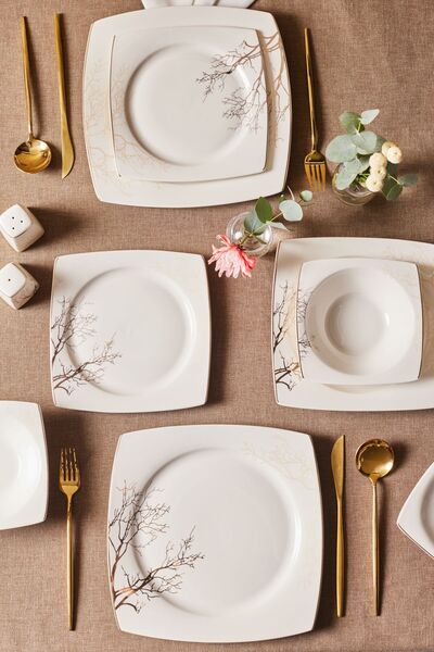 Karaca Square Bone Autumn 53 Parça 12 Kişilik Yemek Takımı Gold
