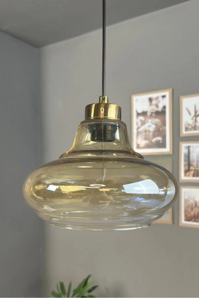 Bamyum Lumsa Cam Bal Rengi Tekli Avize Küçük Plafonyer Başlık Retro Sarkıt La...