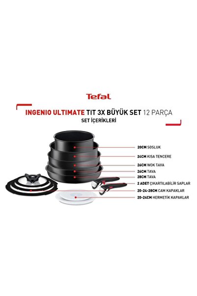 TEFAL Titanyum 3X Ingenio Ultimate 12 Parça Büyük Tava Tencere Seti - 2100129591