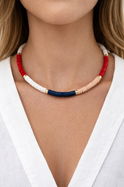 HERCY قلادة فيمو ملونة بتفاصيل ذهبية |   قلادة نسائية ملونة