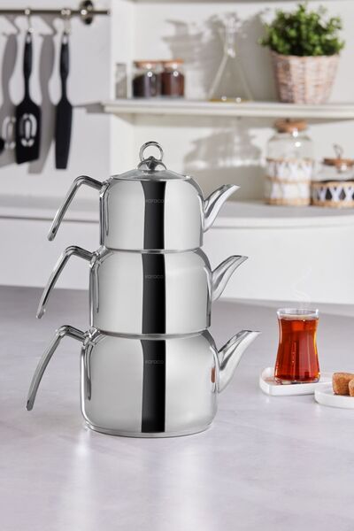 Karaca Tres 3-Piece Induction Base Teapot Set metal